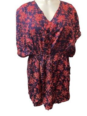 Lands' End Navy Dress with Red Floral Print